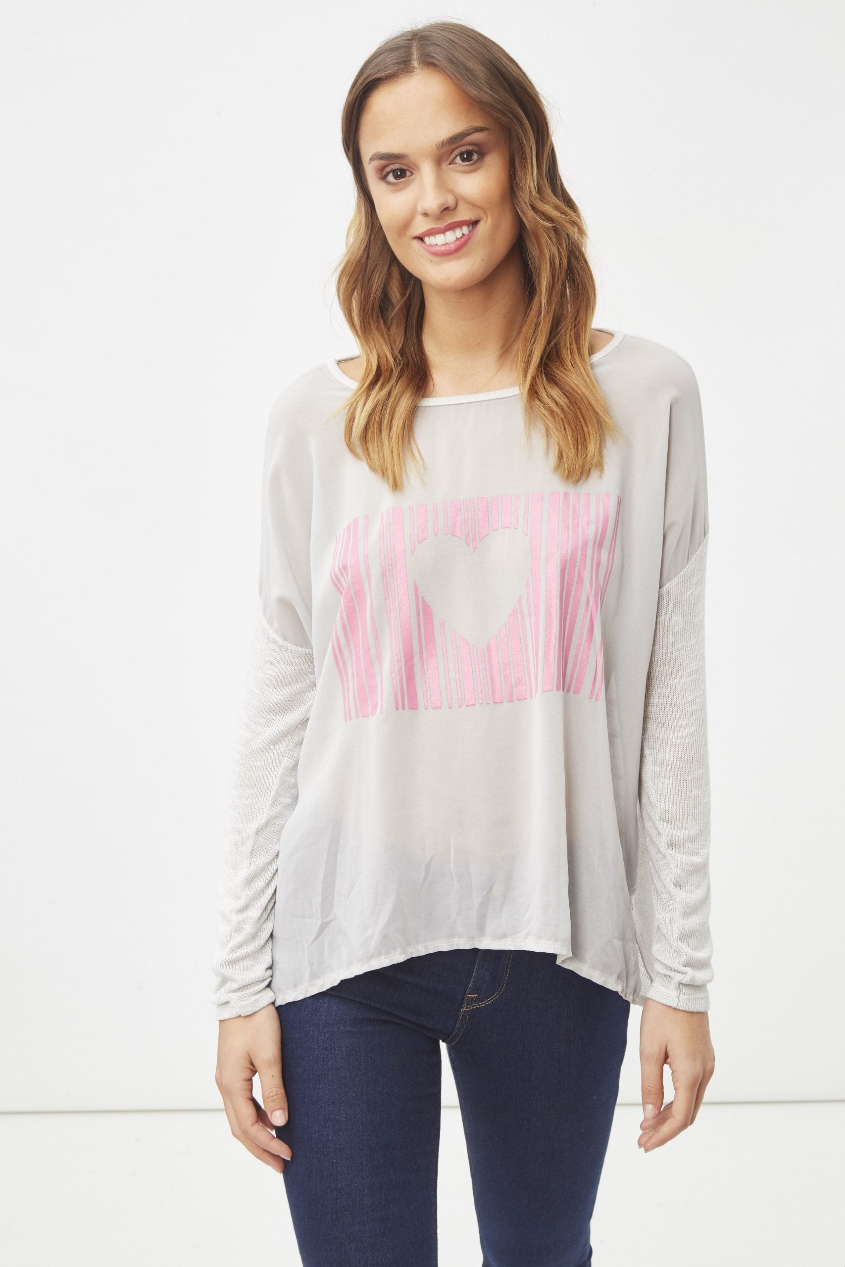 Blusa mujer manga larga blouse relaxed fit estampado corazón frontal tejido ligero fresco suave look casual daily blanco talla L cómodo versátil combinar jeans oficina citas urbana ✅Entrega 24/48h