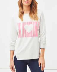 Jersey sudadera camiseta algodón mujer cuello redondo manga larga diseño corazón rosa efecto doble capa amplio cómoda estilo casual color blanco talla L ✅Entrega 24/48h