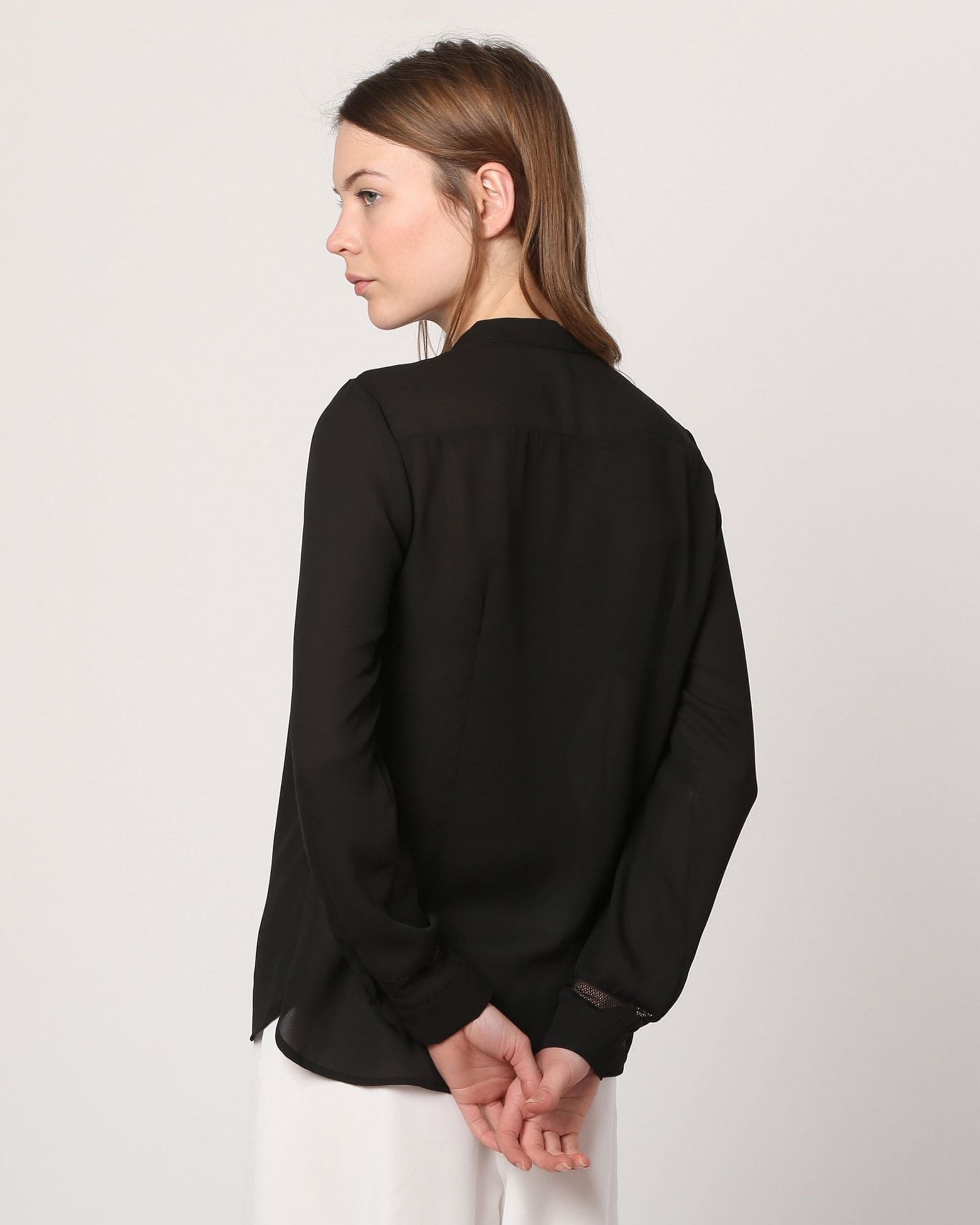 Camisa fluida mujer, blusa viscosa, bordado delantero, manga larga, botones, cuello redondo, estilo casual elegante, talla L, color negro, confortable y versátil ✅Entrega 24/48h