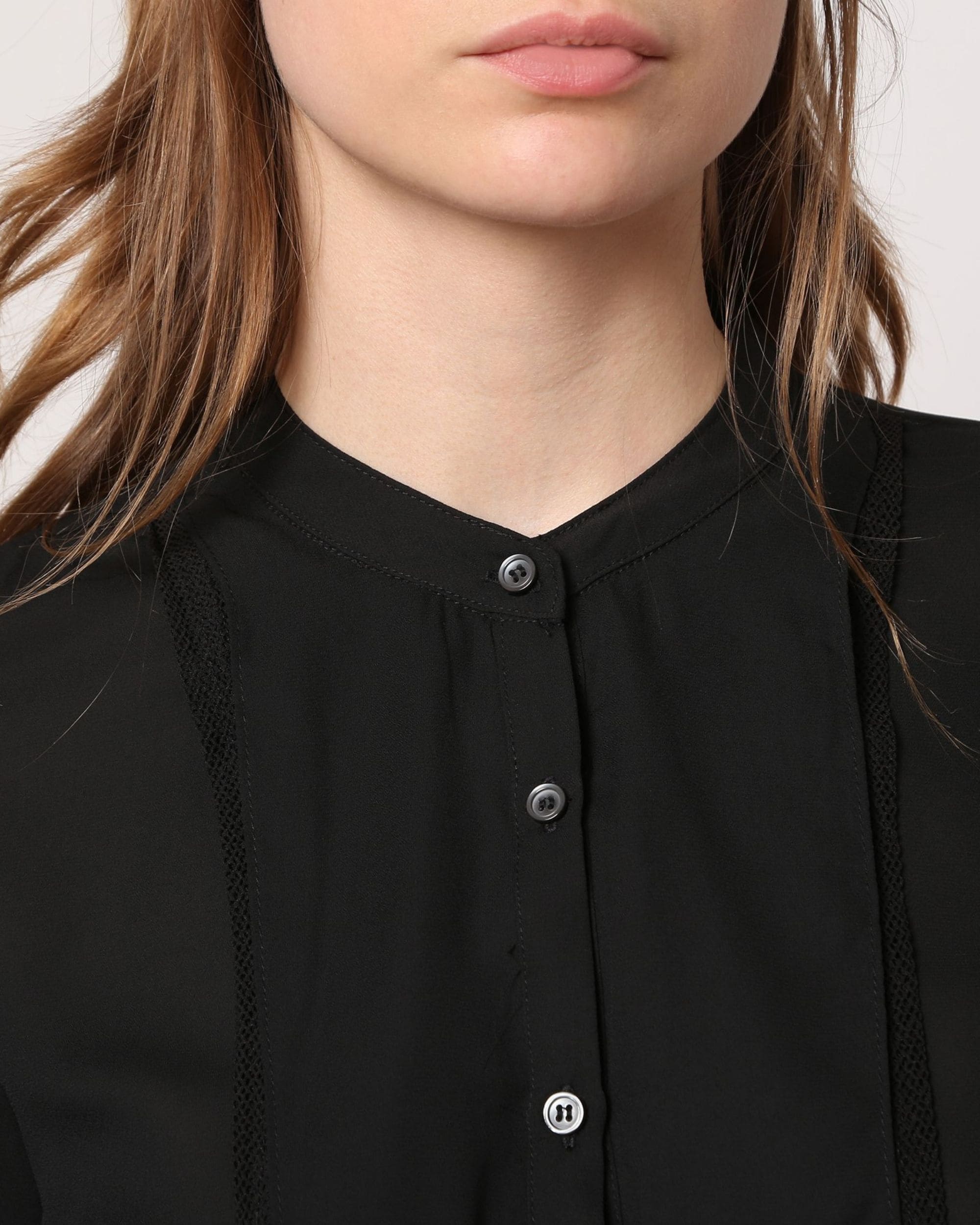 Camisa fluida mujer, blusa viscosa, bordado delantero, manga larga, botones, cuello redondo, estilo casual elegante, talla L, color negro, confortable y versátil ✅Entrega 24/48h