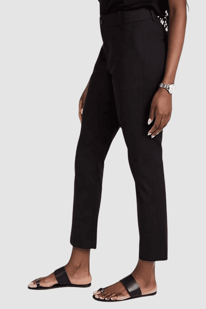 Pantalón chino mujer slim fit, pantalones casual elegantes, bolsillos laterales, cierre botón cremallera, trabillas cinturón, color negro, talla S, cómodo versátil oficina informal fiesta ✅Entrega 24/48h