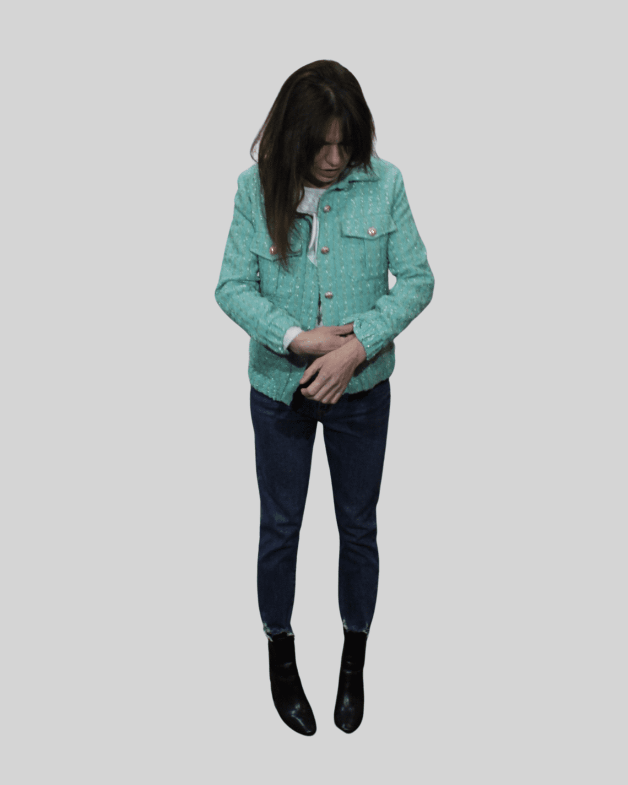 Chaqueta mujer tweed recta chaqueta abrigo algodón poliéster bolsillos solapa manga larga cuello camisero elegante versátil color turquesa talla S moda casual clásica ✅Entrega 24/48h