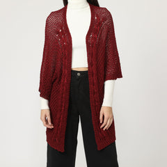 Chaqueta mujer punto calado cardigan abierto sin cierre manga larga cuello redondo estilo casual Burdeos talla única cómodo versátil primavera otoño outfit ideal capas suaves ligero ✅Entrega 24/48h