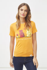 Camiseta mujer, t-shirt, top, algodón suave, estampado ositos divertido, corte clásico, estilo casual juvenil, manga corta, color mostaza, talla L, fresca y cómoda, outfit diario, ideal verano ✅Entrega 24/48h