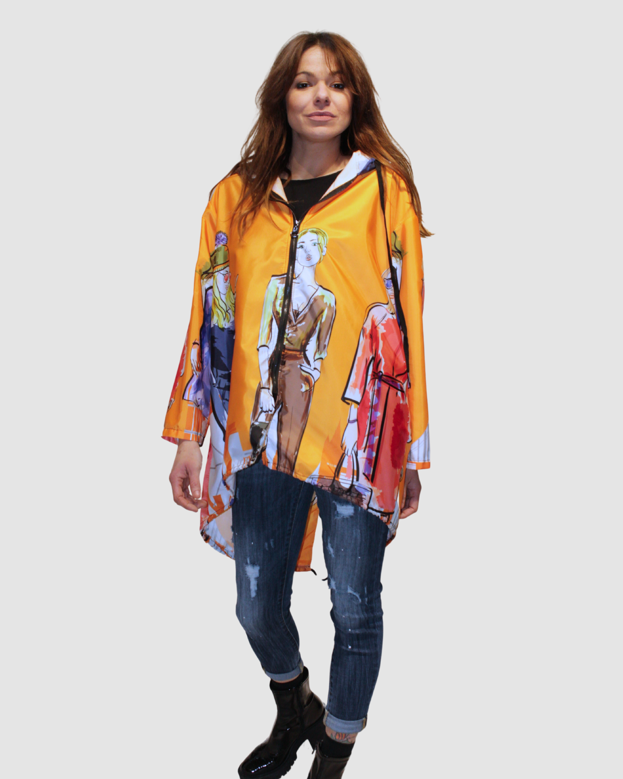 Chubasquero impermeable mujer, capa lluvia, diseño anime, modelo oversize, capucha, manga larga, bolsillos, cremallera, bajo asimétrico, talla única, color naranja, cómodo y original ✅Entrega 24/48h