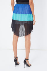 Falda plisada mujer, skirt, diseño asimétrico multicolor, cintura elástica, forro integrado, cómoda y versátil, talla única, estilo moderno elegante, ideal eventos y diario - Azul/Negro/Turquesa ✅Entrega 24/48h