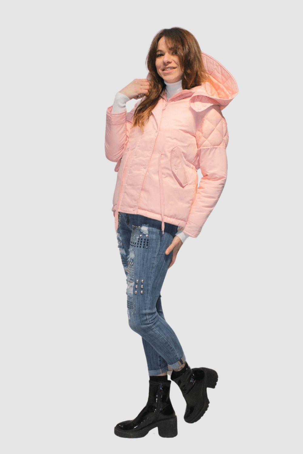 Chaqueta acolchada mujer jacket técnica repelente agua capucha cordón ajustable bolsillos cierre cremallera corchetes corte recto rosa talla S, cómoda y versátil, abrigo invierno ✅Entrega 24/48h
