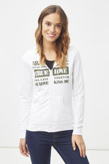 Sudadera mujer blanca hoodie algodón cremallera frontal estampada, manga larga, casual, cuello redondo, bolsillos, ajuste cómodo, estilo juvenil talla L, fácil de combinar, versátil ✅Entrega 24/48h