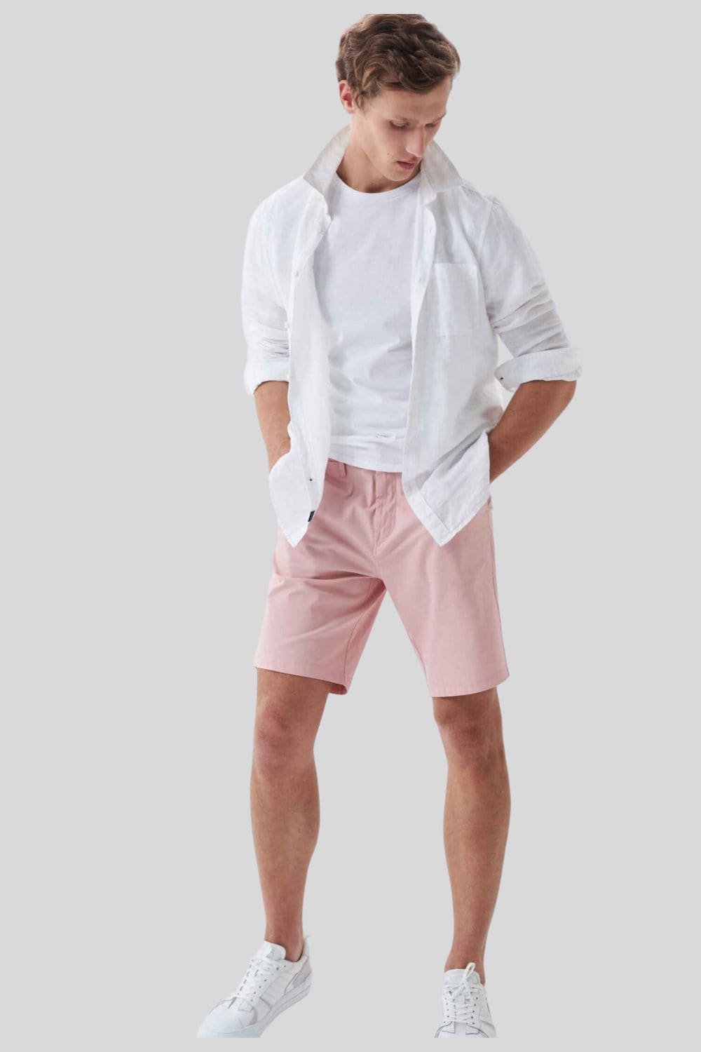 Bermuda chino caballero short, pantalón corto hombre, diseño moderno, cinco bolsillos, cierre cremallera y botón, traseros botón, estilo casual, color rosa, talla S, cómodo versátil ✅Entrega 24/48h