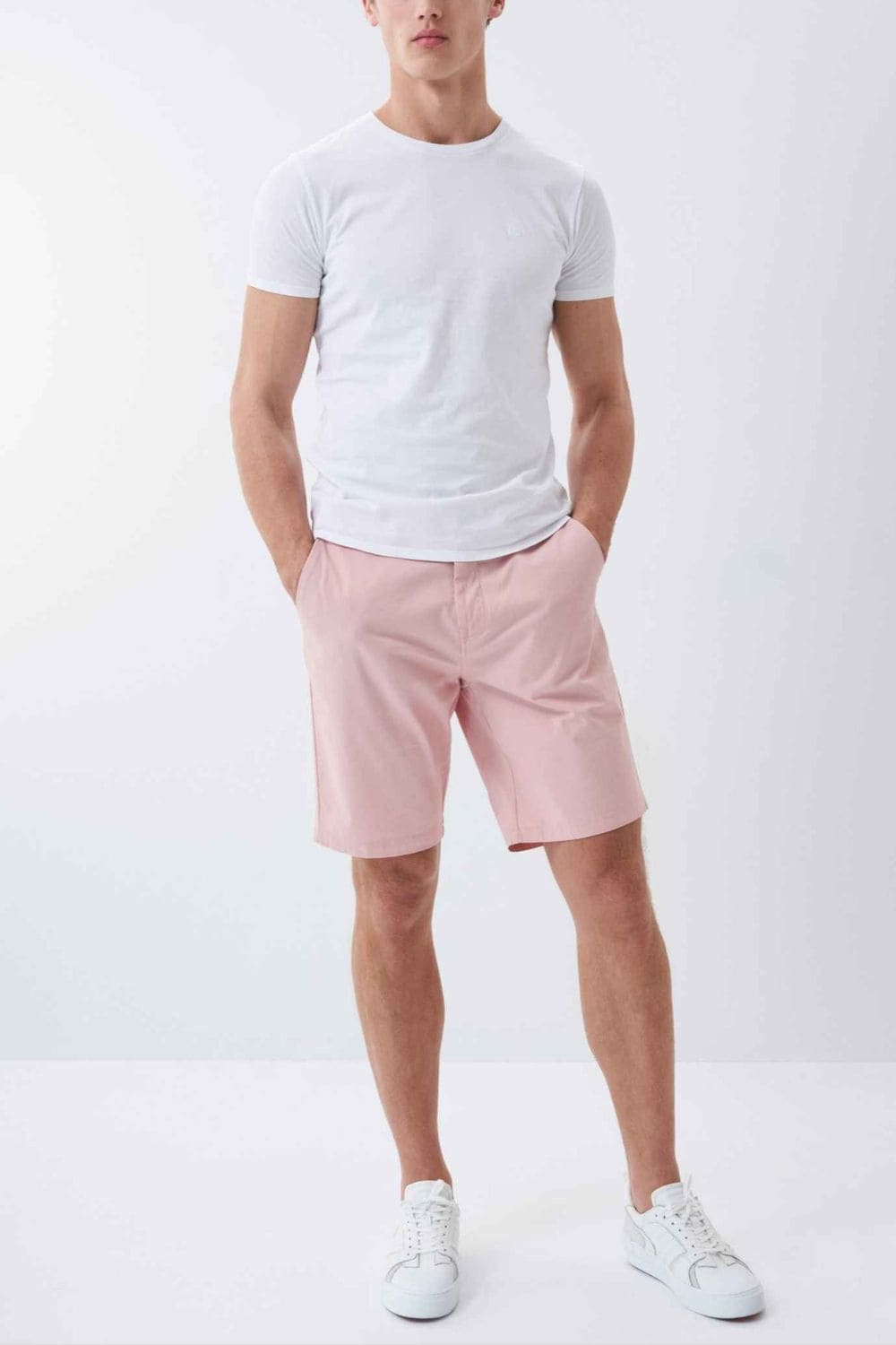 Bermuda chino caballero short, pantalón corto hombre, diseño moderno, cinco bolsillos, cierre cremallera y botón, traseros botón, estilo casual, color rosa, talla S, cómodo versátil ✅Entrega 24/48h