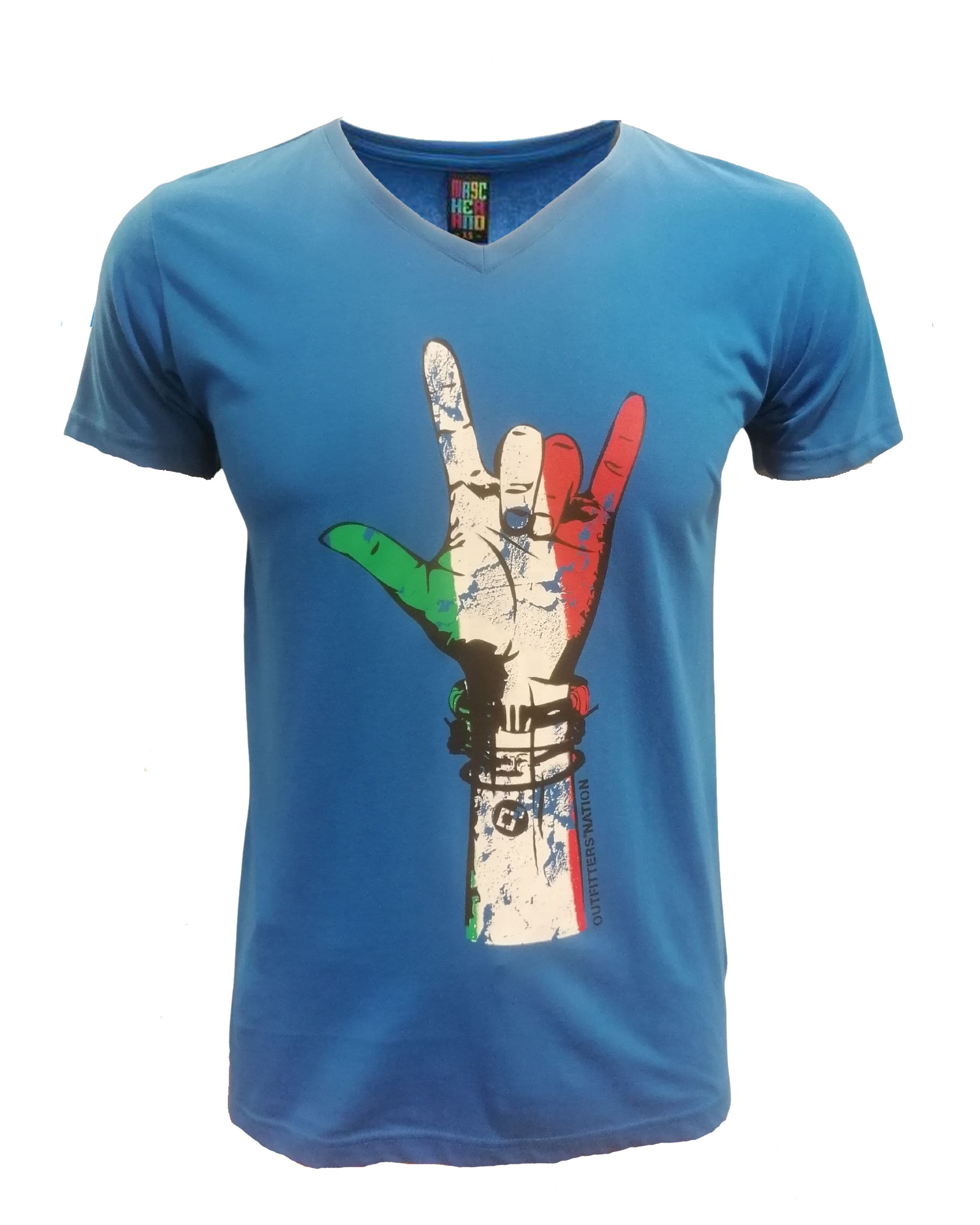 Camiseta mujer algodón, t-shirt, remera estampado mano rock moderna, cuello V, estilo juvenil casual, cómoda, azul, talla S, look urbano ideal salidas informales, fácil combinar jeans ✅Entrega 24/48h