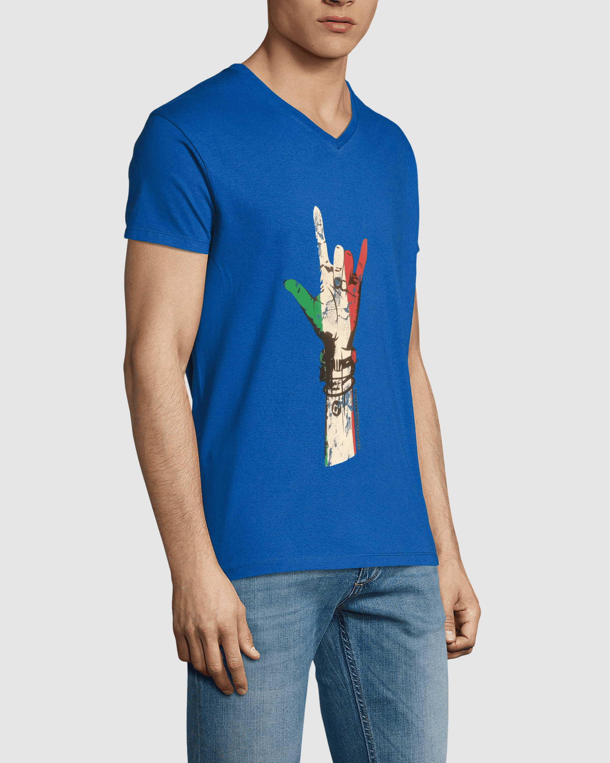 Camiseta mujer algodón, t-shirt, remera estampado mano rock moderna, cuello V, estilo juvenil casual, cómoda, azul, talla S, look urbano ideal salidas informales, fácil combinar jeans ✅Entrega 24/48h