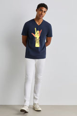 Camiseta mujer algodón, t-shirt casual manga corta, estampado gráfico delantero, cuello redondo, cómoda, versátil, color azul marino, talla S, ideal looks diarios, moda joven urbana ✅Entrega 24/48h