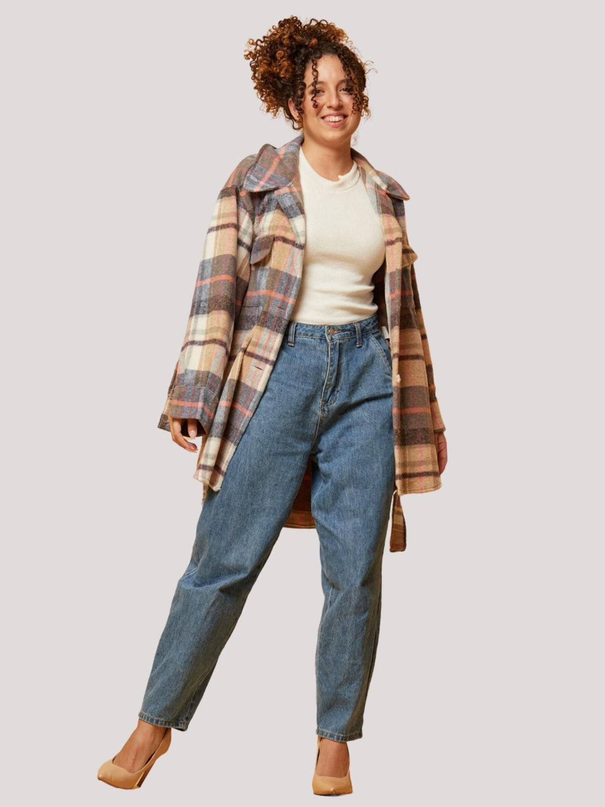 Sobrecamisa mujer, chaqueta cuadros oversize, manga larga, cinturón desmontable, bolsillos, estilo casual, diseño cómodo y versátil, modelo único, talla única, colores multicolor ✅Entrega 24/48h