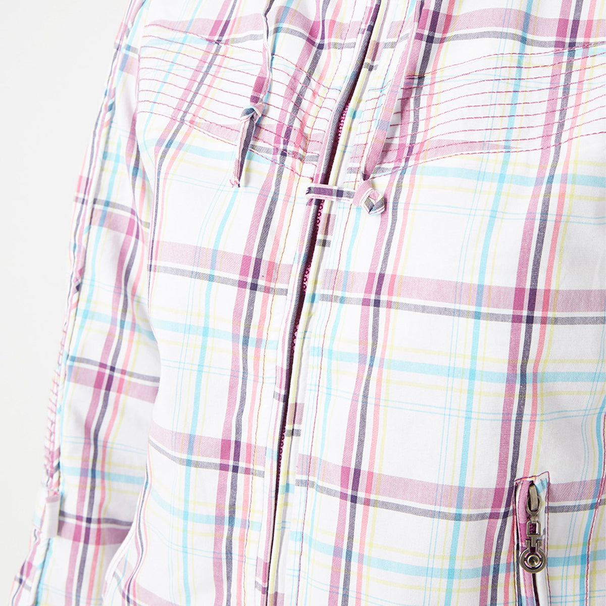 Chaqueta ligera mujer, jacket, diseño cuadros pastel, algodón, cuello alto elástico, casual, urbana, fácil de combinar, moderna, color blanco multicolor, talla L, versátil, ligera, cómoda ✅Entrega 24/48h