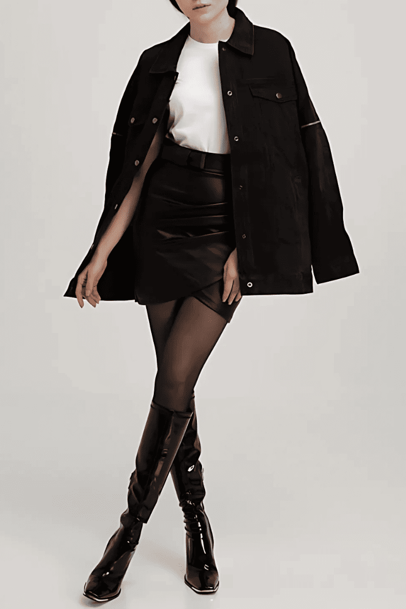 Falda mujer efecto piel cinturón ajustable diseño urbano midi skirt cuero sintético elegante cómoda sofisticada negra talla L ideal oficina noche outfits modernos ✅Entrega 24/48h