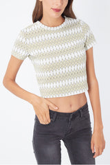 Top mujer corto estampado fantasía crop t-shirt shirt blusa manga corta cuello redondo modelo Love & Money 32601 color verde talla L cómodo versátil casual favorecedor fácil de combinar ✅Entrega 24/48h