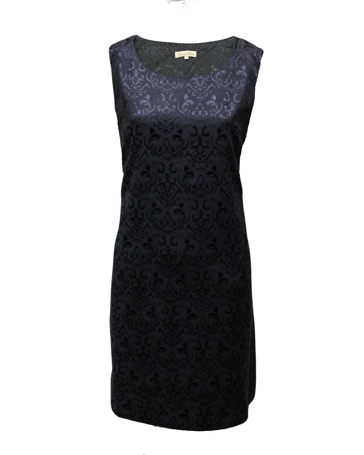 Vestido mujer, dress, outfit entallado tejido jacquard sin mangas, cuello redondo, largo rodilla, cierre cremallera invisible, elegante y cómodo, color negro, talla S ✅Entrega 24/48h
