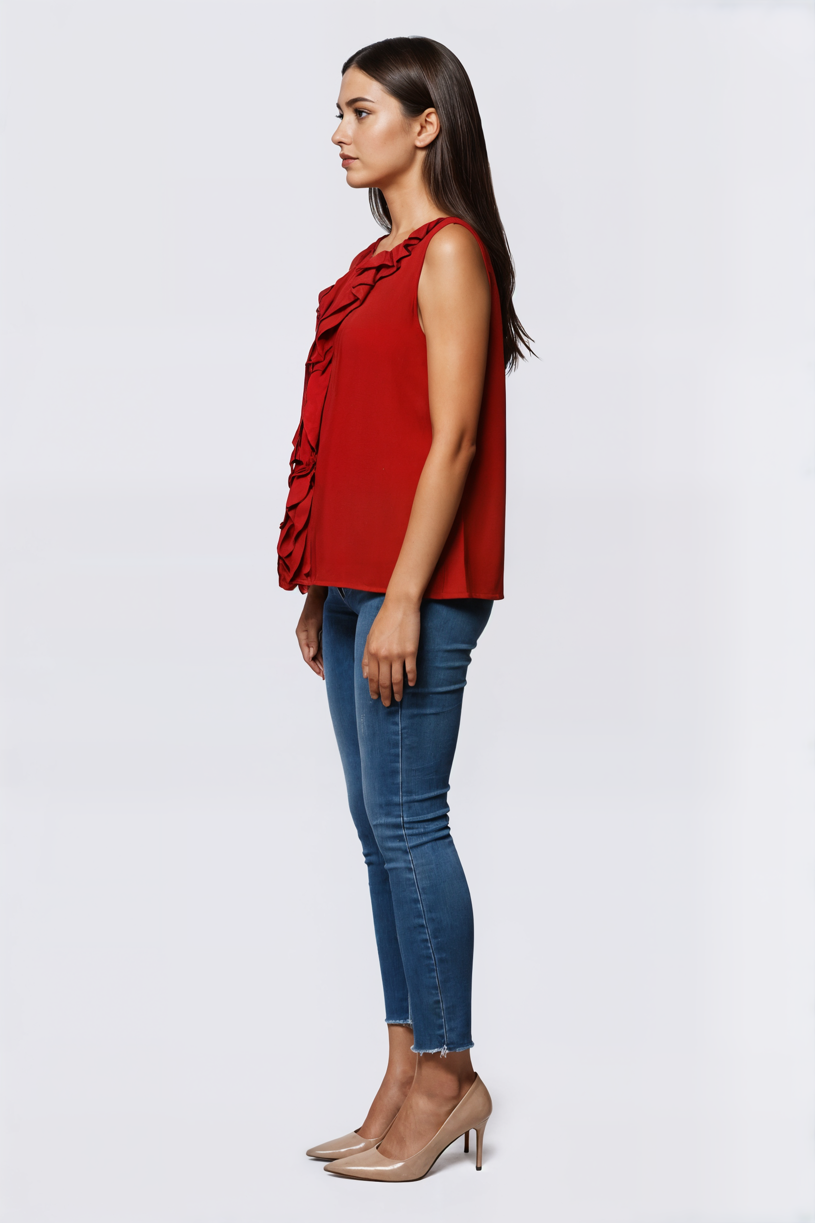 Blusa sin mangas con volante en el cuello