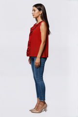 Blusa sin mangas con volante en el cuello