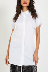 Camisa larga mujer, túnica, blusa clásica manga corta, algodón fresco, diseño urbano sofisticado, corte recto, color blanco, talla L, look versátil oficina o diario, fácil de combinar ✅Entrega 24/48h