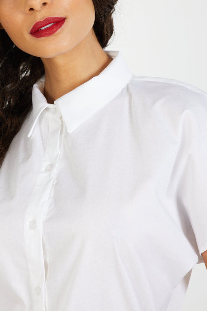 Camisa larga mujer, túnica, blusa clásica manga corta, algodón fresco, diseño urbano sofisticado, corte recto, color blanco, talla L, look versátil oficina o diario, fácil de combinar ✅Entrega 24/48h