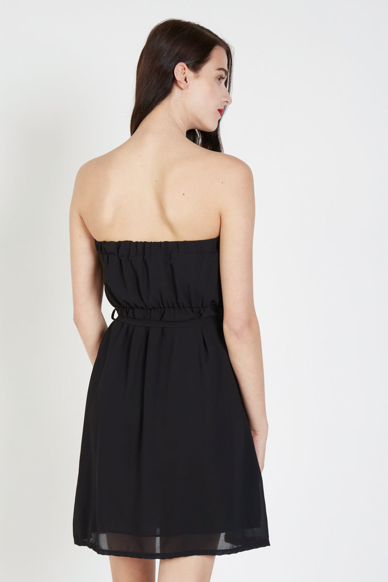 Vestido strapless corto fiesta elegante dress outfit tela vaporosa aplicación brillante ajuste cintura negro S ideal cenas eventos urbanos moderno cómodo sofisticado versátil ✅Entrega 24/48h