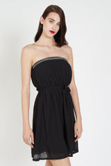Vestido strapless corto fiesta elegante dress outfit tela vaporosa aplicación brillante ajuste cintura negro S ideal cenas eventos urbanos moderno cómodo sofisticado versátil ✅Entrega 24/48h