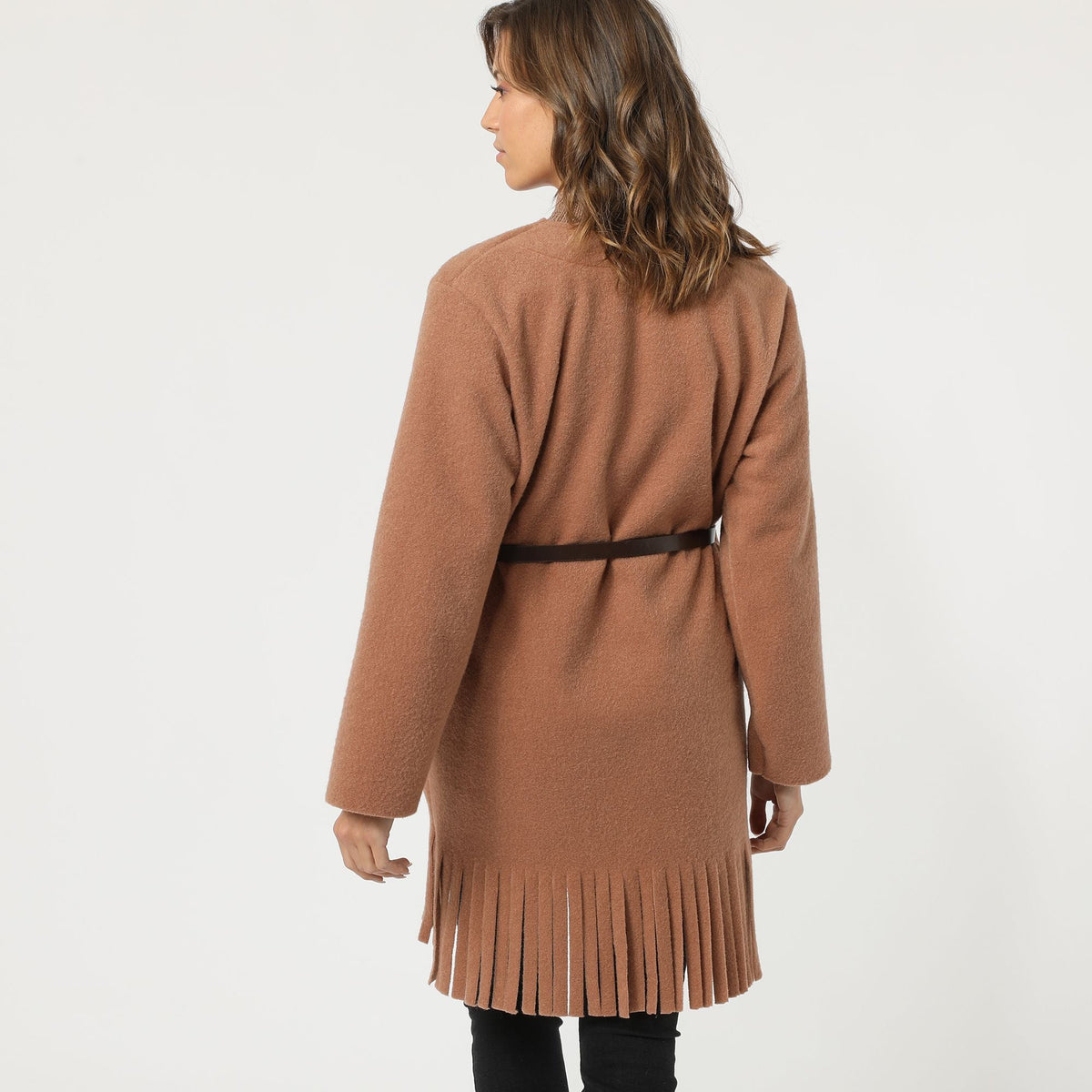 Cardigan mujer abrigo abierto flecos cinturón elegante casual textura suave ligero cálido ideal oficina salidas urbanas fácil de combinar camel talla L ✅Entrega 24/48h