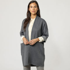 Cárdigan largo mujer, cardigan sweater, manga 3/4, bolsillos delanteros, corte oversize, tejido suave, estilo casual elegante, color gris, talla única, cómodo versátil ideal entretiempo ✅Entrega 24/48h