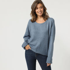 Jersey mujer punto, sweater suéter cuello redondo, manga larga, estilo casual oversize, color azul, talla única, tejido suave y cómodo, outfit diario otoño/invierno ✅Entrega 24/48h