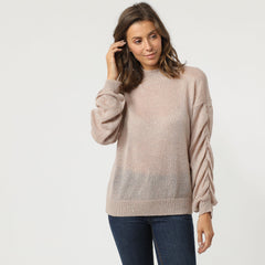 Jersey mujer, suéter, sweater, Love & Money P9328, tejido punto, diseño liso, detalle lentejuelas, manga larga fruncida, cuello alto, talla única, look elegante y versátil, color beige, cómodo y cálido ✅Entrega 24/48h