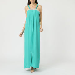 Vestido largo mujer, dress, outfit modelo LA-230059, tejido liso, diseño elegante, tirantes dobles trenzados, cuello redondo, verde, talla 38, cómodo, versátil, ideal eventos,✅Entrega 24/48h