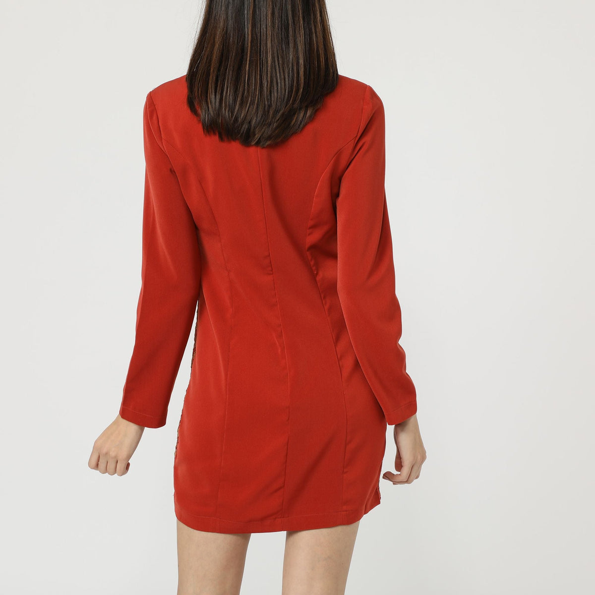 Vestido corto mujer, dress encaje floral, outfit elegante, manga larga, fiesta cóctel, diseño exclusivo, textura ligera, rojo dorado, talla 38, destaca en eventos, sofisticado, cómodo ✅Entrega 24/48h