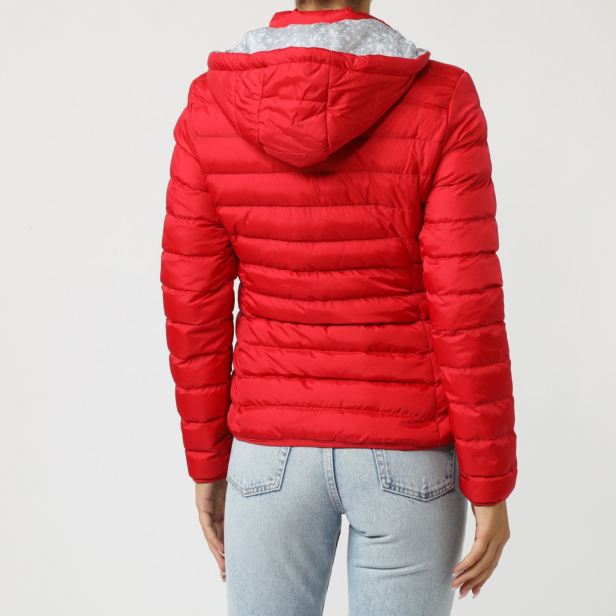 Chaqueta acolchada mujer deportiva jacket plumas ligera capucha detalles bicolor cierre frontal estilo urbano cálida cómoda ideal días fríos color rojo talla L versátil fácil combinar outfits casuales ✅Entrega 24/48h