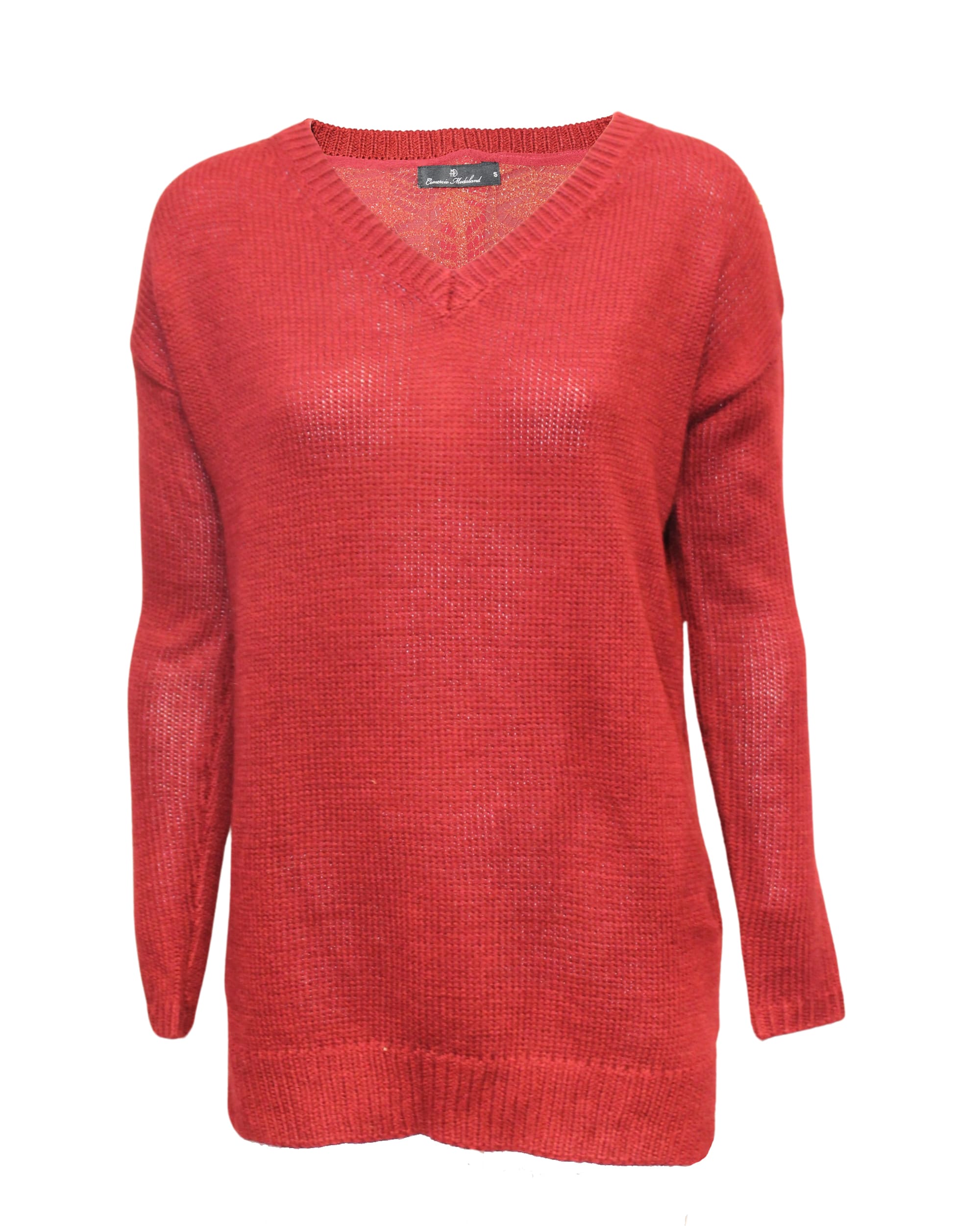 Suéter tejido femenino, sweater suéter, manga larga, escote V, modelo clásico, tejido suave, estilo versátil, color rojo, talla S, ideal días frescos, cómodo y elegante ✅Entrega 24/48h