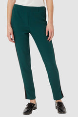Pantalón formal mujer, pantalones rectos tiro medio, tela suave, detalles laterales en contraste, look moderno, elegante y cómodo, ideal oficina y urbano, color verde, talla S disponible ✅Entrega 24/48h