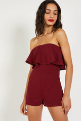 Mono corto elegante palabra de honor strapless volantes tendencia fiesta jumpsuit mujer acabado suave color burdeos talla L, ideal eventos noche urbano, cómodo chic atractivo, variación colores, ✅Entrega 24/48h
