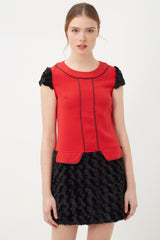 Vestido corto mujer, peplum, dress texturizado bicolor, fiesta elegante, moderno cómodo, falda negra texturizada, cuerpo rojo, estilo sofisticado, talla 42, 42 colores, versátil oficina eventos✅Entrega 24/48h