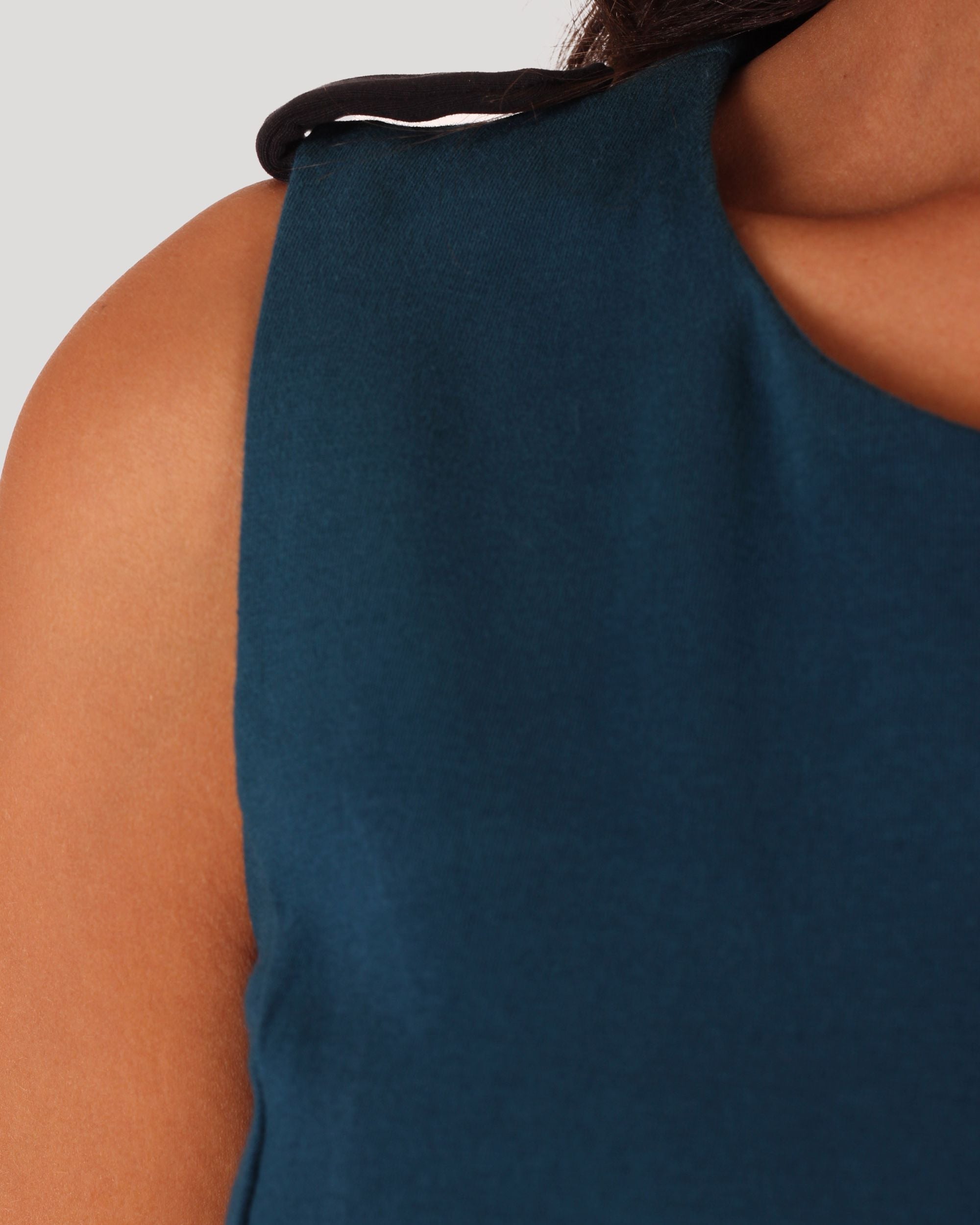 Vestido recto corto mujer office dress outfit elegante casual tejido suave sin mangas, diseño bicolor azul petróleo/negro, talla 36, ideal diario oficina eventos sofisticado cómodo versátil ✅Entrega 24/48h