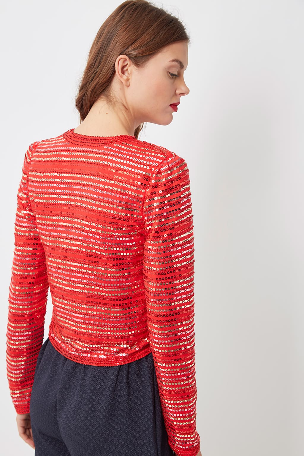 Chaqueta mujer, blazer corta, jacket fiesta lentejuelas brillo, manga larga, ligera, elegante, rojo, talla S, ideal eventos noche, combinación versátil pantalón falda, sofisticada, cómoda ✅Entrega 24/48h