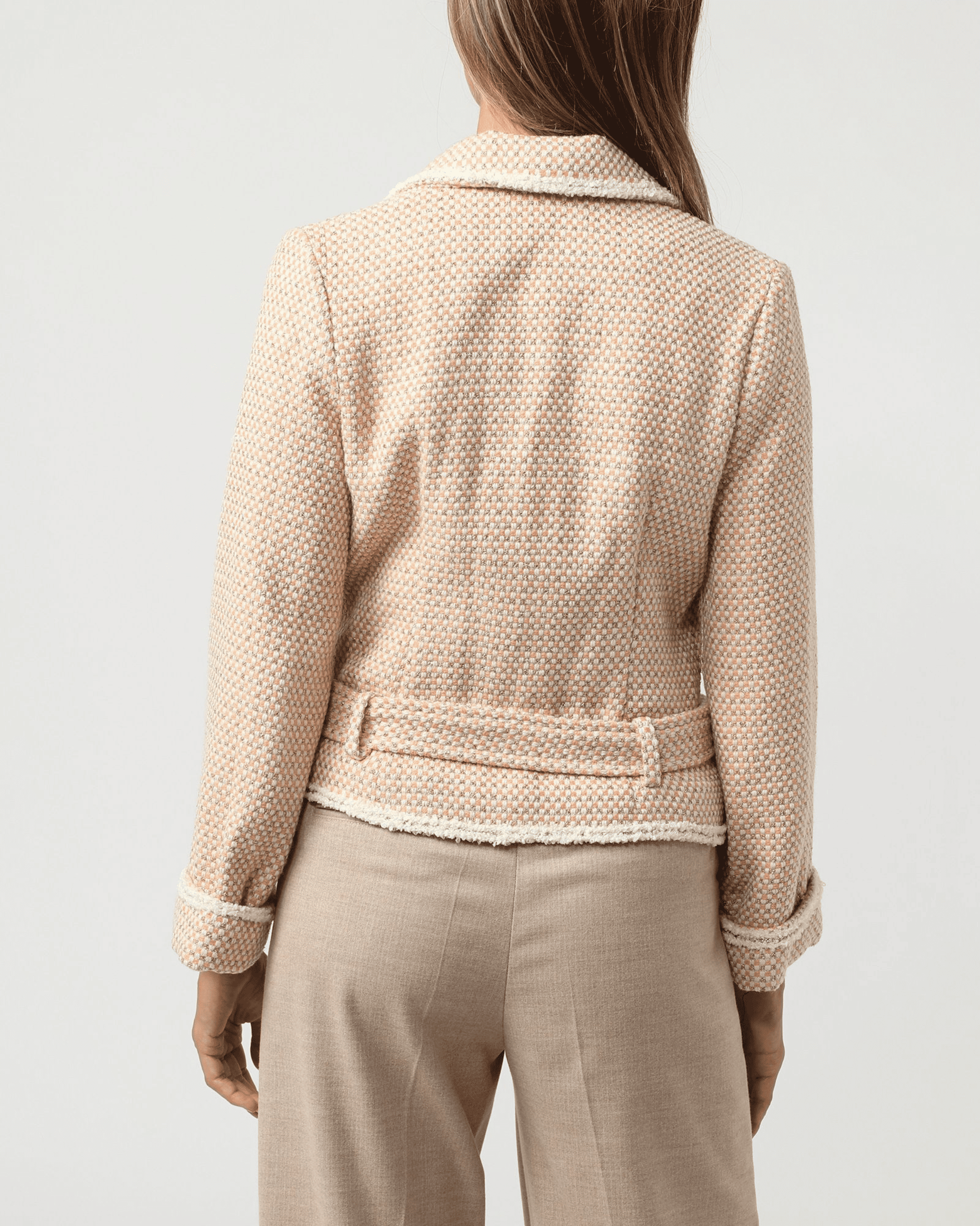 Chaqueta mujer larga jacket diseño pata de gallo efecto brillante cierre cremallera cinturón extraíble manga larga estilo elegante sastre talla L beige tendencia cómoda versátil ✅Entrega 24/48h