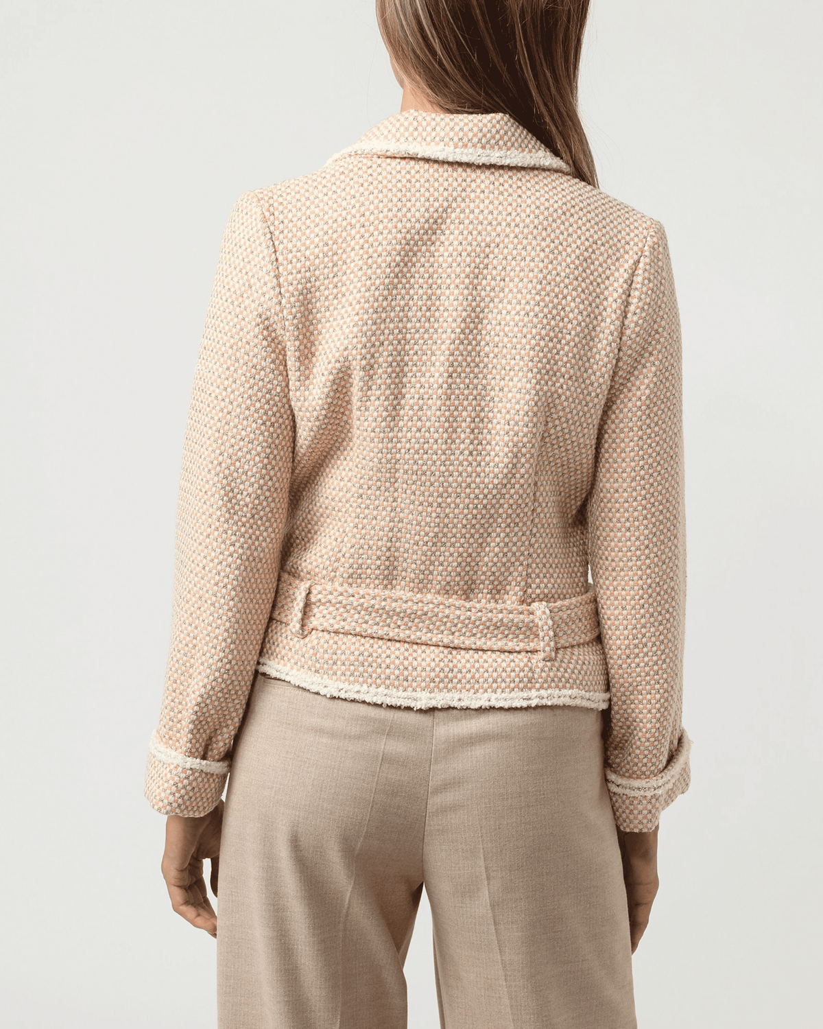 Chaqueta mujer larga jacket diseño pata de gallo efecto brillante cierre cremallera cinturón extraíble manga larga estilo elegante sastre talla L beige tendencia cómoda versátil ✅Entrega 24/48h