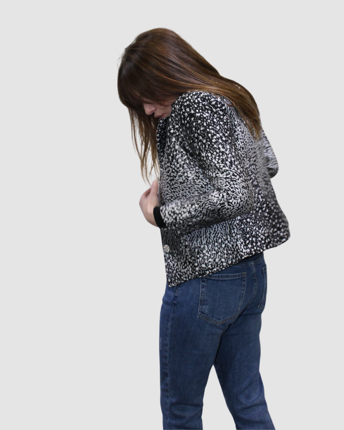 Americana mujer chaqueta blazer entallada satinada estampada botones joya manga larga elegante poliéster forro interior estilo moderno negra talla S cómoda sofisticada ✅Entrega 24/48h