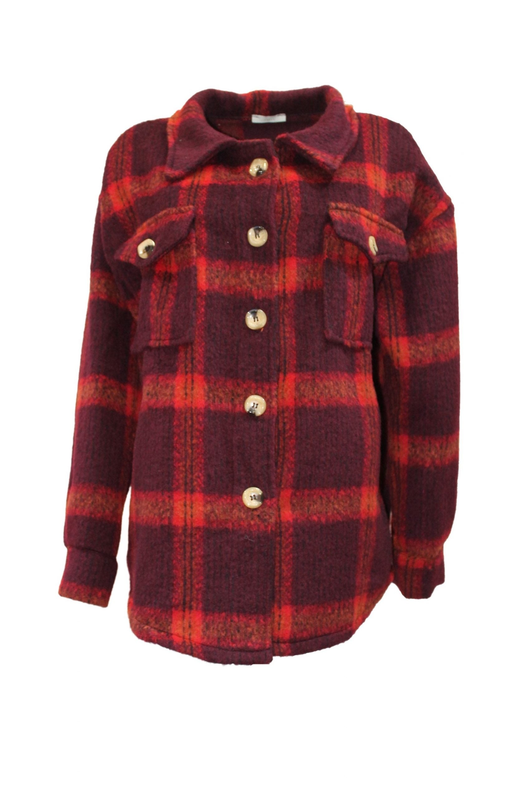 Sobrecamisa mujer cuadros, chaqueta camisa tipo oversize, modelo 6521, dos bolsillos tapeta, cierre botones, tendencia cómoda, cuello clásico, tejido suave, talla única, color rojo intenso, ideal otoño invierno ✅Entrega 24/48h