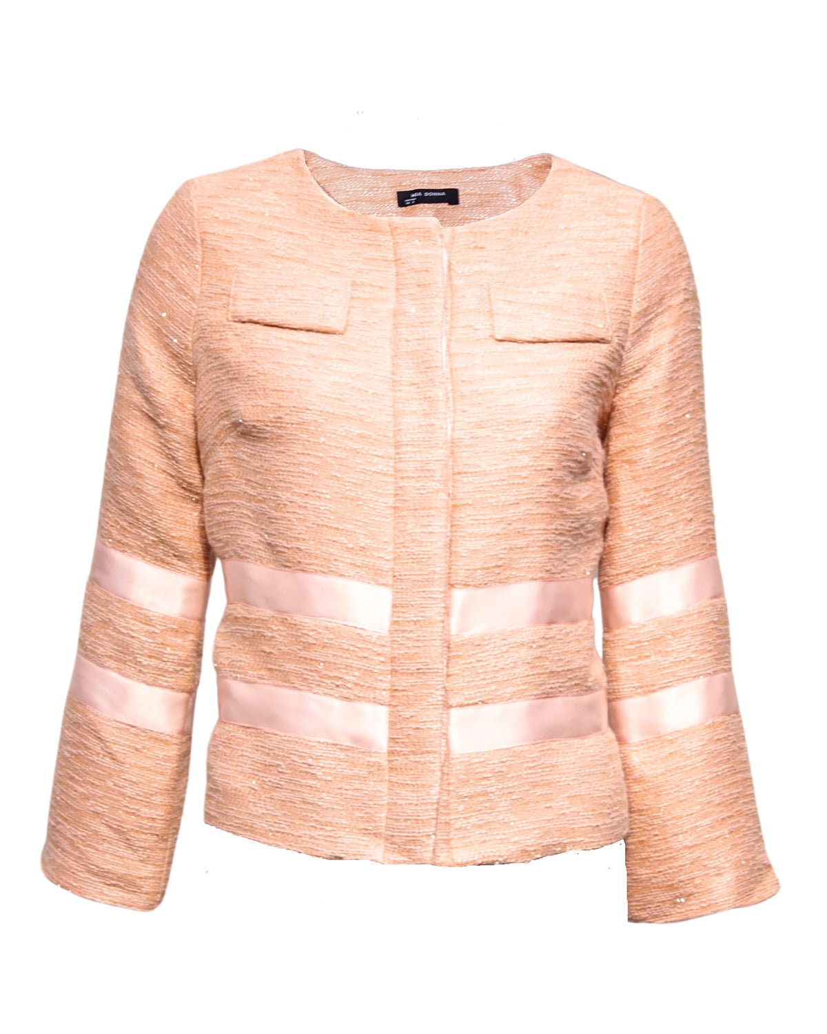 Chaqueta mujer tweed corta blazer torera bolsillos tiras raso manga larga elegante moderna color naranja talla S forro cómodo cierre botón tendencia primavera otoño ✅Entrega 24/48h