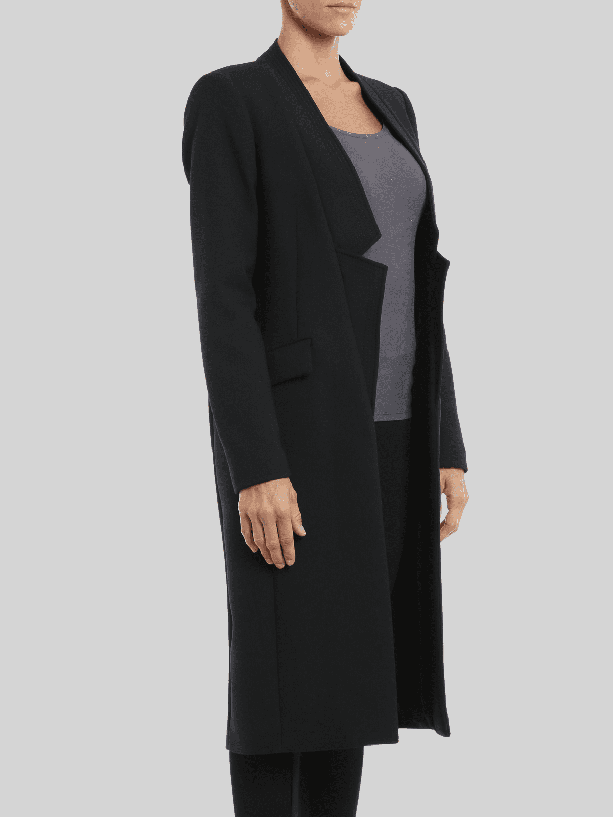 Abrigo largo mujer, chaqueta elegante recta, diseño costuras decorativas, forro interior, solapa notch, manga larga, bolsillos prácticos, estilo minimalista, talla S, color negro, abrigo invierno cómodo versátil ✅Entrega 24/48h