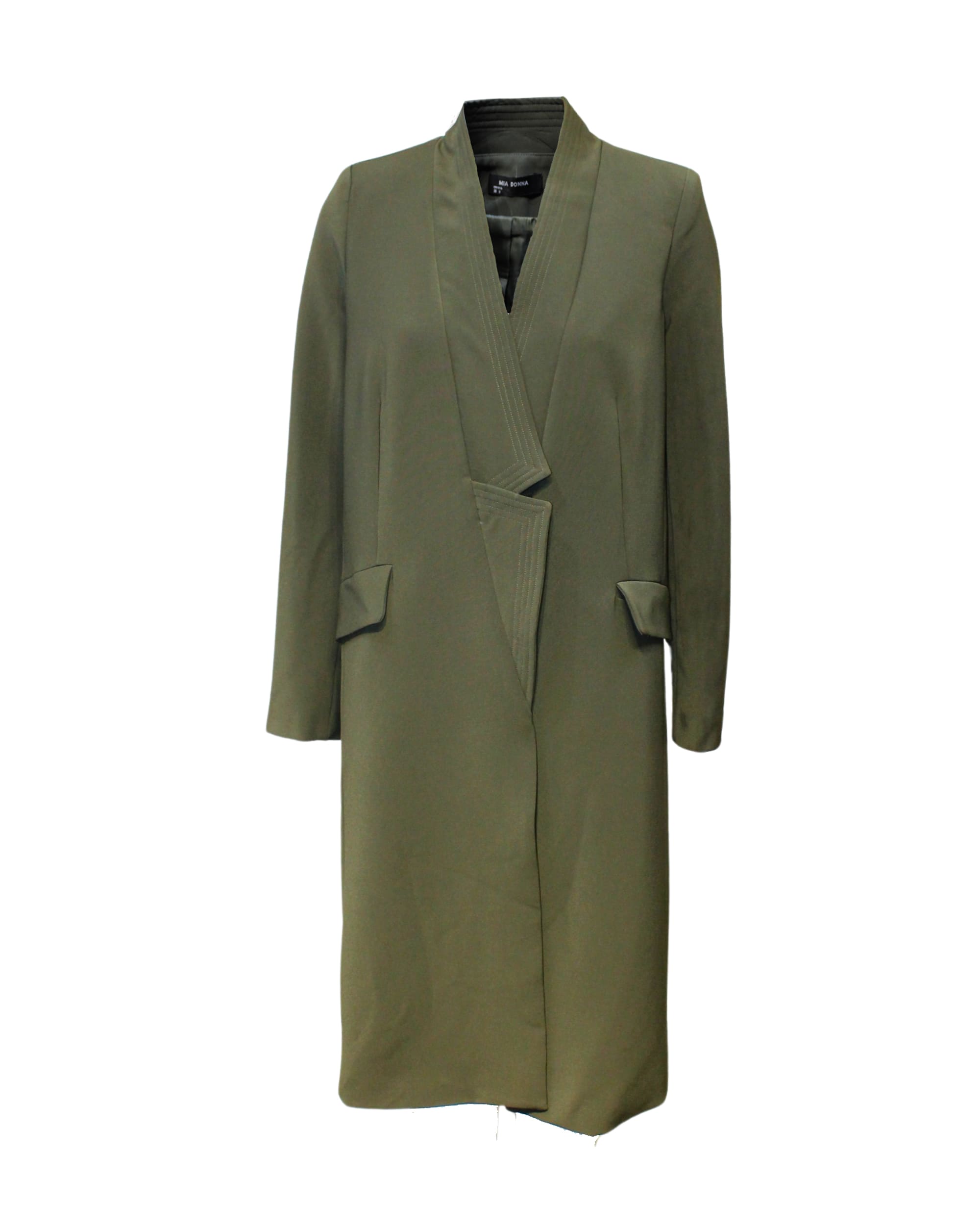 Abrigo mujer largo, chaqueta recta, diseño elegante, solapa muesca, manga larga, forro interior, bolsillos delanteros, costuras decorativas, color verde, talla S, cómodo y atemporal ✅Entrega 24/48h