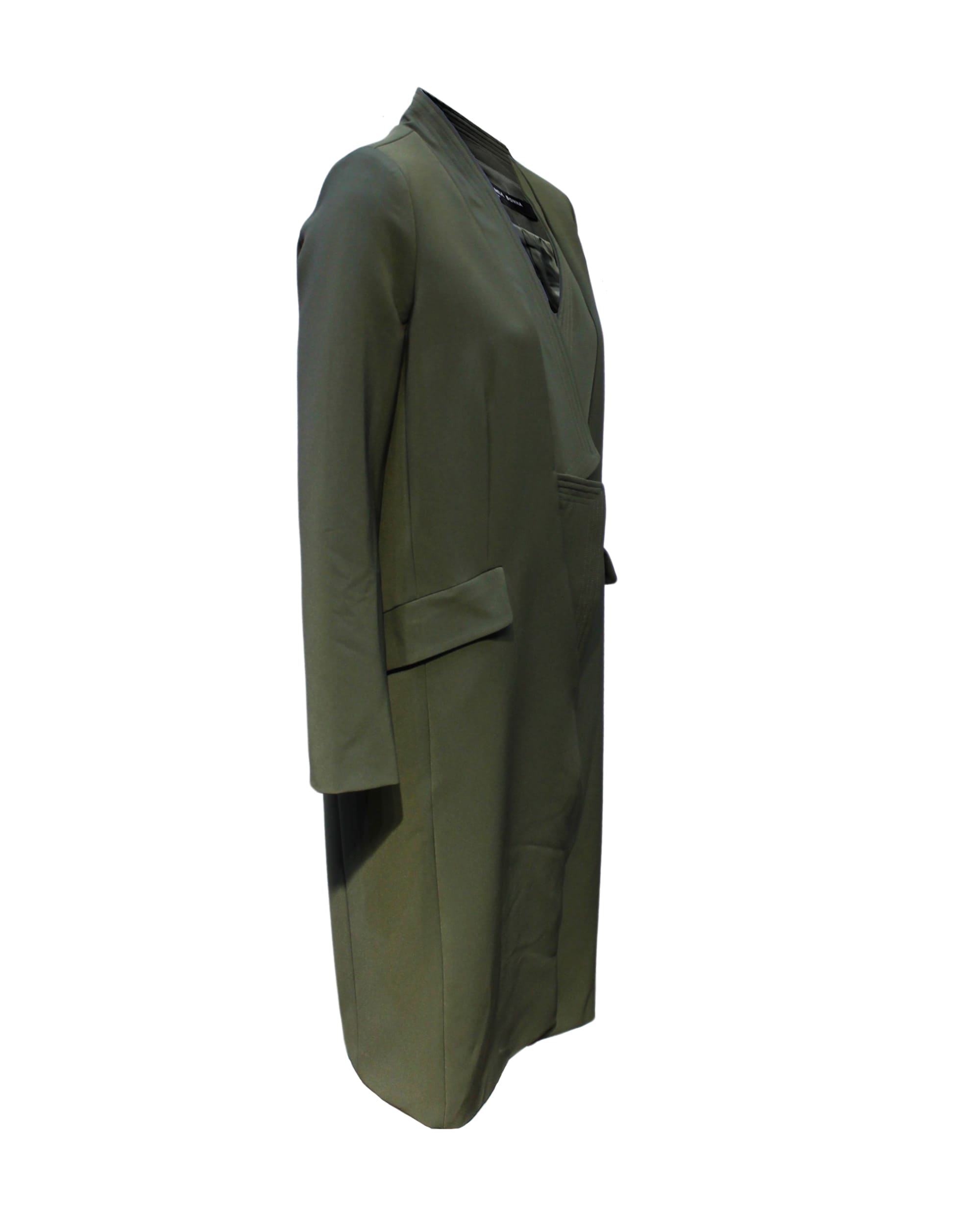 Abrigo mujer largo, chaqueta recta, diseño elegante, solapa muesca, manga larga, forro interior, bolsillos delanteros, costuras decorativas, color verde, talla S, cómodo y atemporal ✅Entrega 24/48h