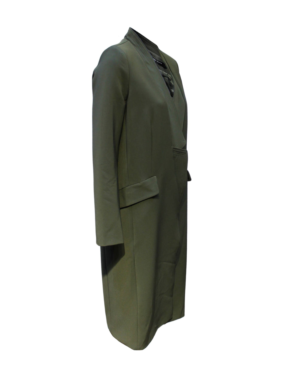 Abrigo mujer largo, chaqueta recta, diseño elegante, solapa muesca, manga larga, forro interior, bolsillos delanteros, costuras decorativas, color verde, talla S, cómodo y atemporal ✅Entrega 24/48h